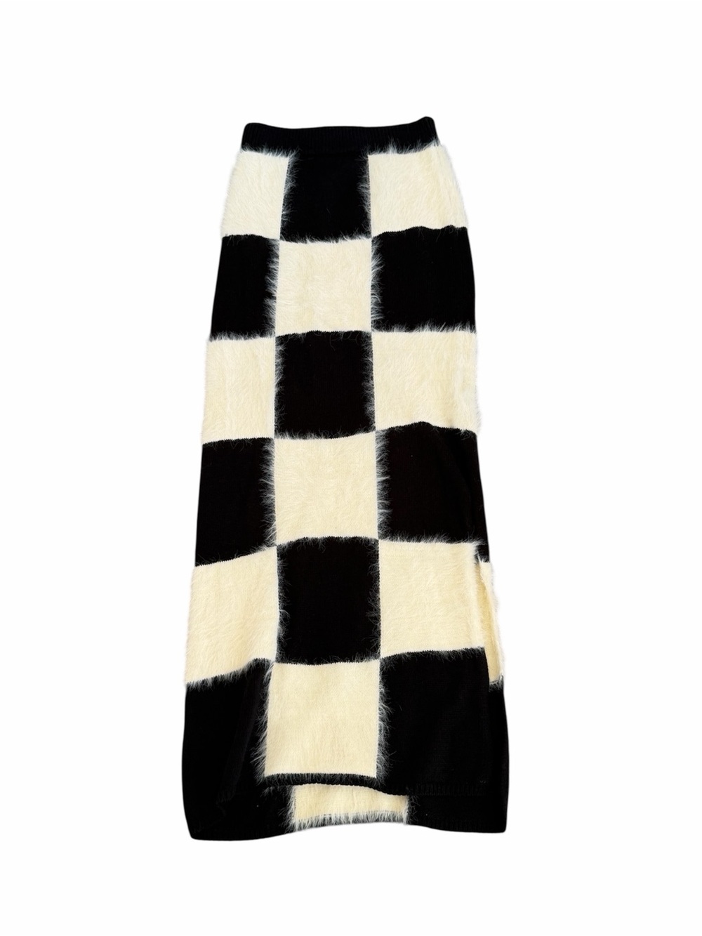 Urban Outfitters Checkerboard Faux-Fur Maxi Skirt - Black & Cream